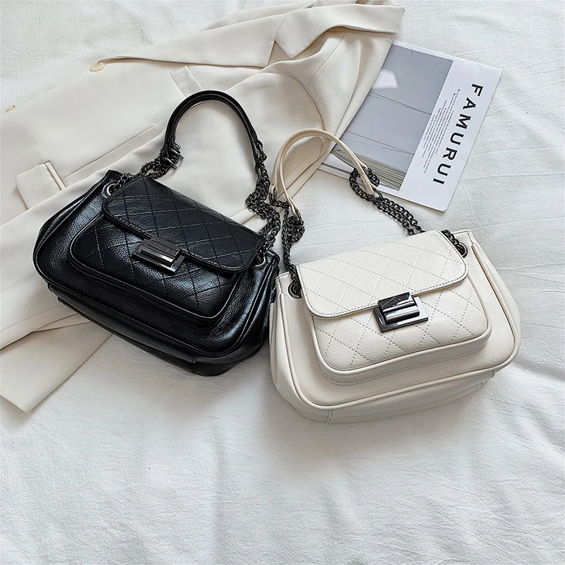 Casual Green Chain Shoulder Bags for Women Fashion Designer Luxury Brand Purses and Handbags PU Leather Small Cross Body Bag