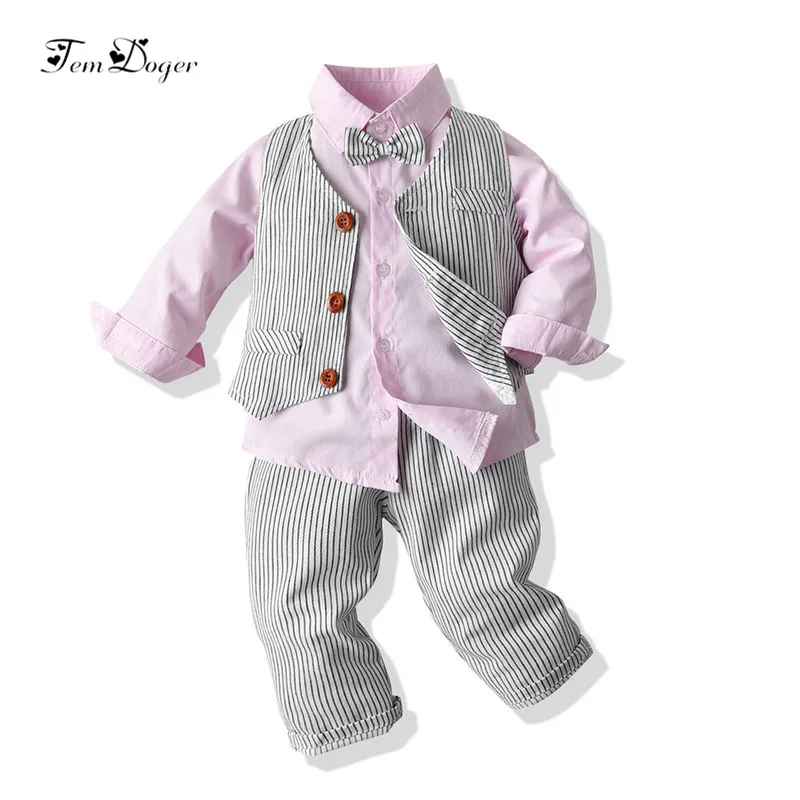 Tem doger/комплекты одежды для маленьких мальчиков повседневные Костюмы в джентльменском стиле для маленьких мальчиков рубашка+ жилет+ штаны, комплект из 3 предметов одежда для Новорожденные малыши - Цвет: b