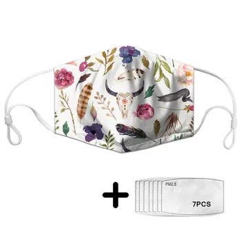 

Women Dustproof Half Mouth Mask Aztec Bison Skull Floral Design Children Outdoor Face Masks PM2.5 Carbon Filters Female Maskes