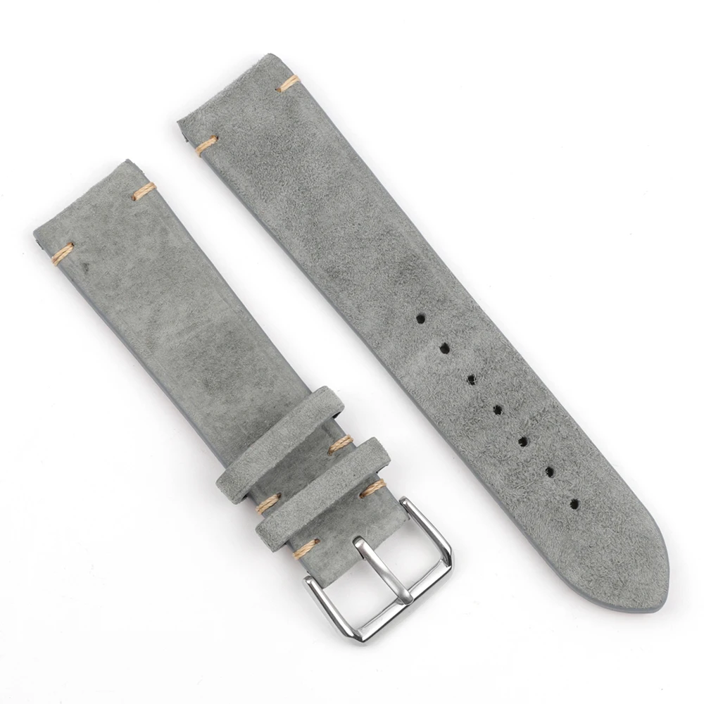 Premium Vintage Suede Leather Blue Watch Strap