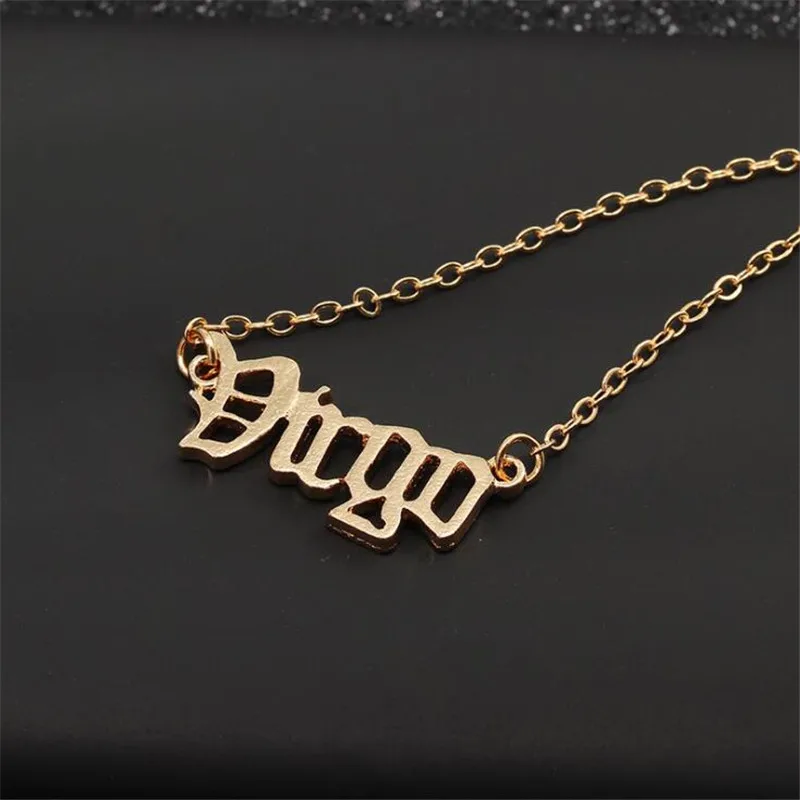 Староанглийский зодиак кулон ожерелье для женщин Винтаж 12 созвездий Овен Рак Дева Шарм ожерелье из золотой цепочки на заказ ювелирные изделия подарки на год - Окраска металла: Virgo