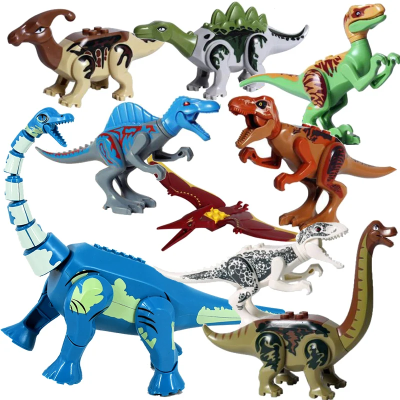 8pcs/lot Jurassic Dino world Tyrannosaurus Rex Wyvern Velociraptor Stegosaurus Building Kits Bolcks Dinosaur figures Raptor Toy | Игрушки и