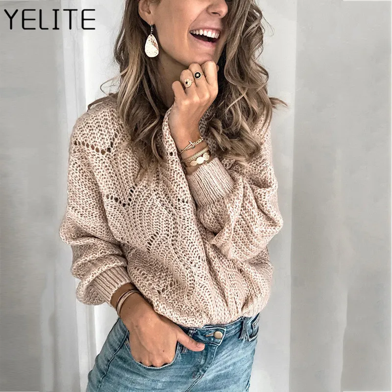 YELITE loose women sweater coarse knit female solid thick warm ladies oversize O-neck sweaters winter jumpers plus size | Женская одежда