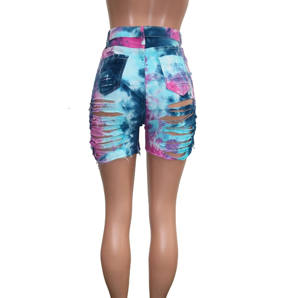 Tie Dye Denim Ripped Shorts