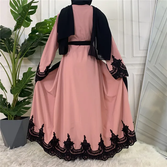 Middle East Fashion Ramadan Patchwork Lace Long Cardigan Muslim For Women Dubai Abaya Maxi Robe Kimono Turkish Islamic Clothing 6