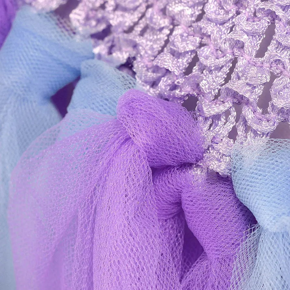 Связанные крючком бретели Платье русалки для девочек Карнавальный костюм детские мини фиолетовые платья Детские вечерние платья принцессы Ариэль на Хэллоуин пачка