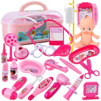 

22Pcs Children Pretend Medical Tools Simulation Stethoscope Storage Box Playset With Light Children Kids Play Doctors Toys - Red