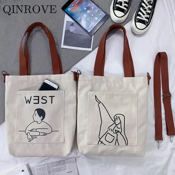 

Shopping Bag Women Canvas Tote Bag Shoulde-bags Foldable Cartoon Plaid Reusable Ladies Cloth Casual Top-handle Shoppers Bag Soft
