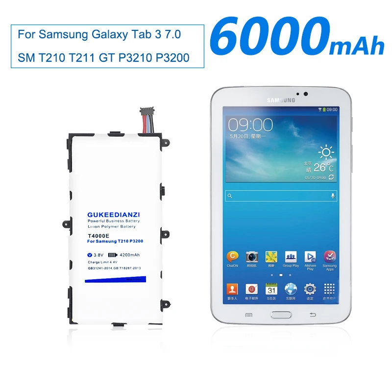 GUKEEDIANZI литий-ионная Батарея T4000E 6000 мА-ч для samsung Galaxy Tab 3 7,0 SM T210 T211 T215 GT P3200 SM-T210 T217 T2105
