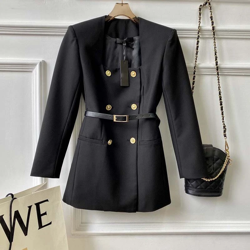 Cosmicchic Woollen Suit Short Dress Blazer Double