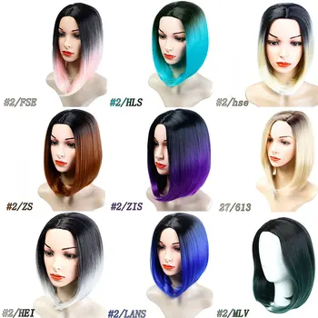

Bob wig with gradual color change Center part No bangs Hair Wigs 8-14 Inch Straight Short Blunt Cut Bob For Black Women Hair