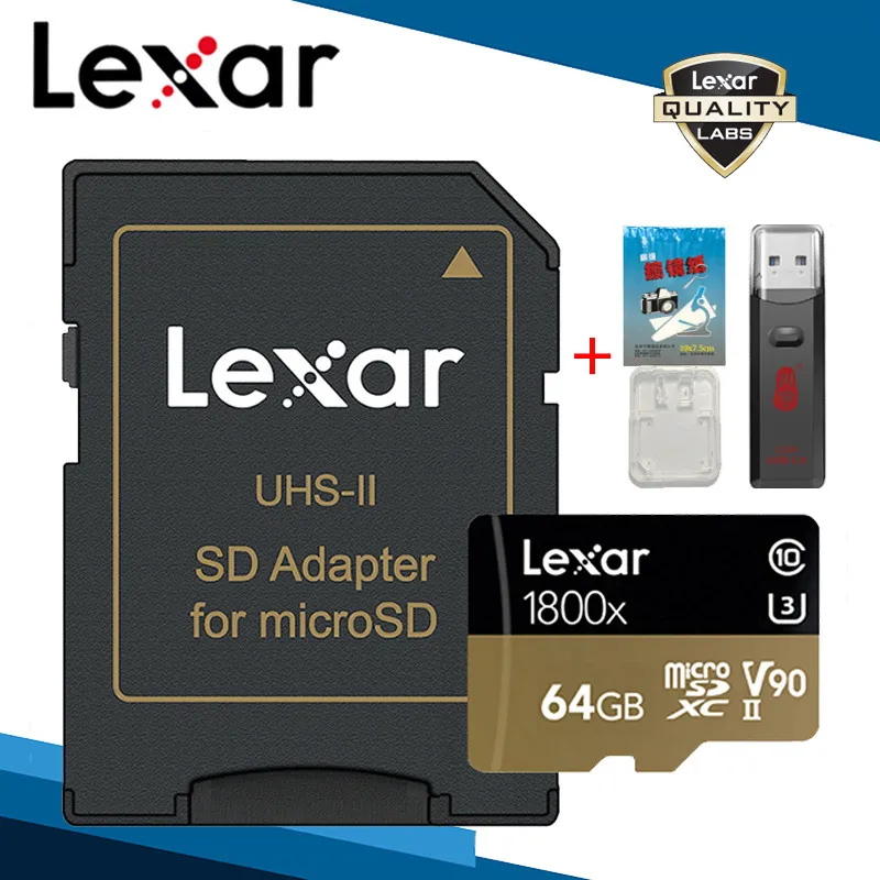 64gb-3 Lexar Professional 1800x Micro SDXC UHS-II C10 U3 высокая скорость макс до 270 МБ/с./с чтение, 150 МБ/с./с Рисование карточек Бесплатный адаптер для MicroSD 3,0 - Емкость: 64gb-3