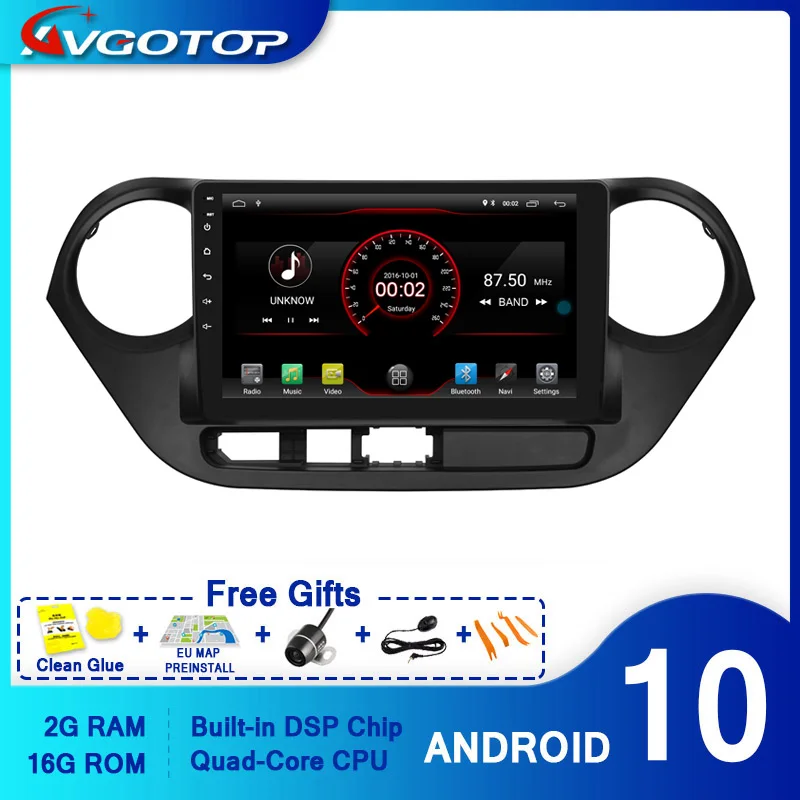 Автомобильный DVD плеер AVGOTOP с GPS Android 10 для HYUNDAI i10(RHD) 2014 2016 мультимедийный