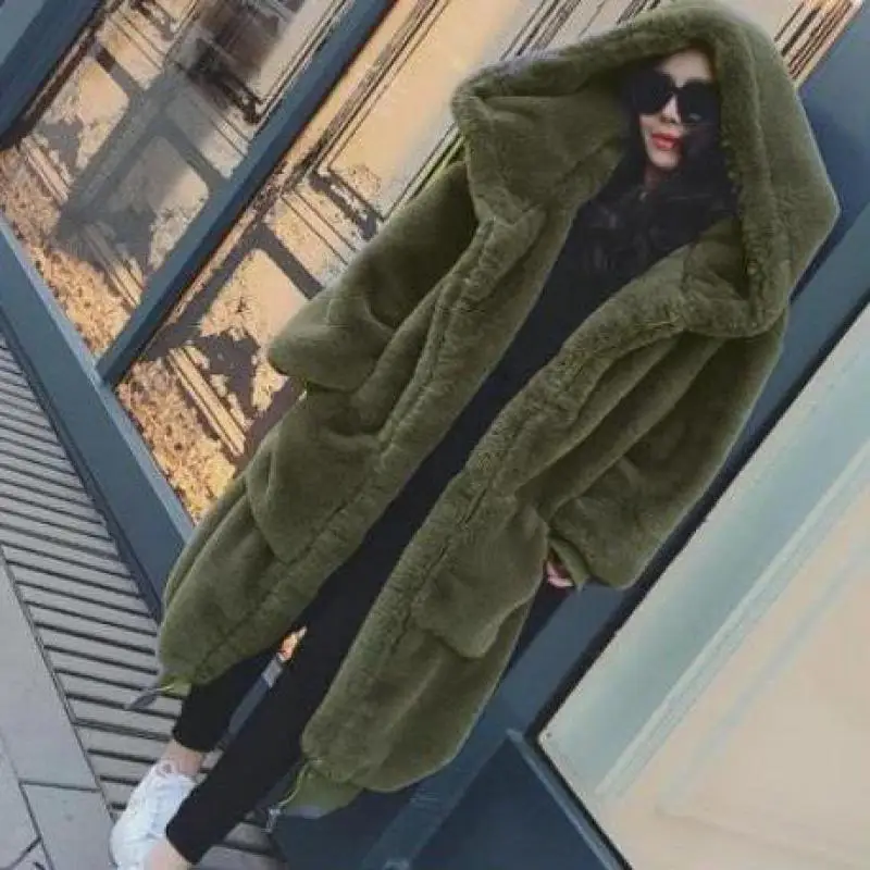 

3XL Oversized Winter Faux Fur Loose Coat Women Parka Long Warm Jacket Coats Hoodies Outwear casaco feminino hooded fluffy coat