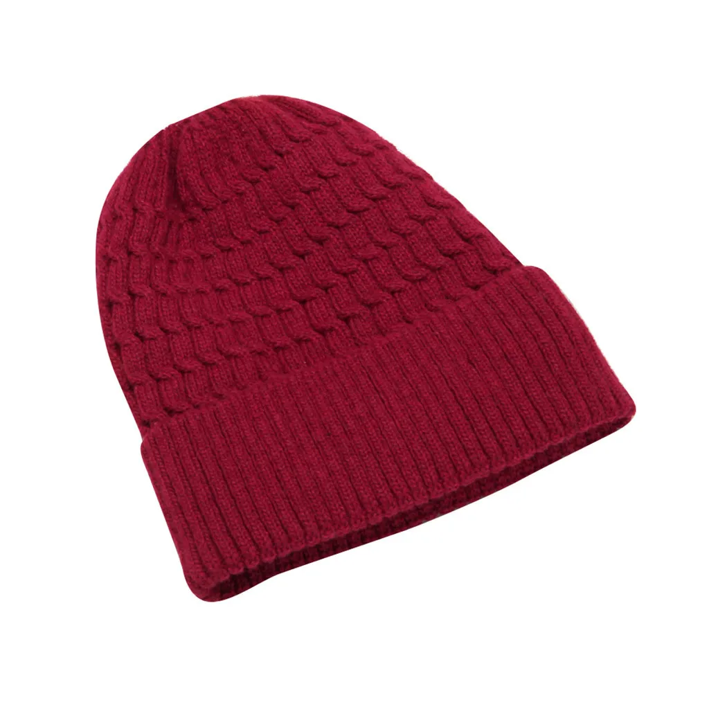 Women Autumn Winter Knitted Wool Hat Women Casual Beanie Cap Solid Color Thick Warm Winter Hats#3