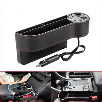 

Car Seat Organizer Gap Pocket PU Leather Crevice Storage Box with 2 USB Charger Auto Universal For Passenger Driver