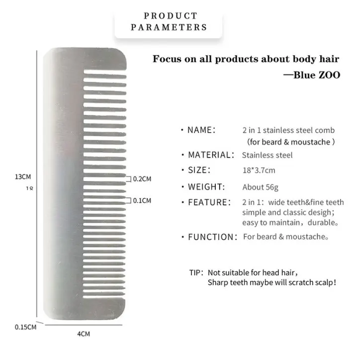 Stainless Steel Hairbrush Beard Brush Anti-static Massage Comb for Men V9-Drop