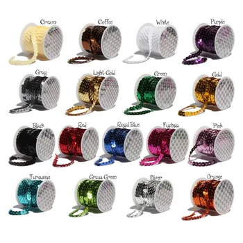 

5yards/Lot 6mm Colorful Loose Round Flat Sequin Laser Giltter Paillettes Crafts Sewing Evening Dress Cloth Accessory Sequin Trim