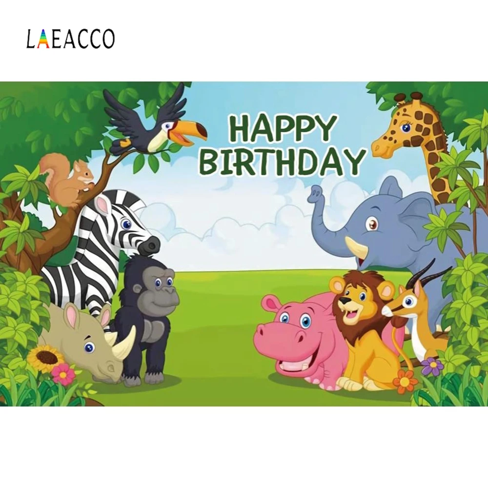 Laeacco Jungle Forest Safari Party Photography Backgrounds Photo Backdrops Animals Trees Birthday Photophone For Baby Photozone |