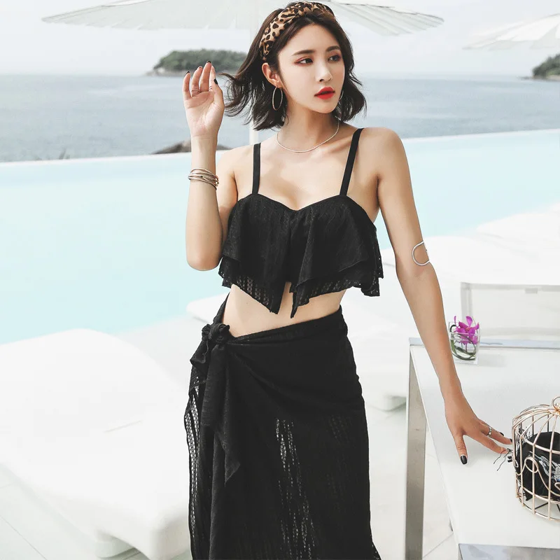 

Esowell New Style Bathing Suit Fashion Sexy Underwire Bikini Boxer Veils Three-piece Set Bathing Suit 905