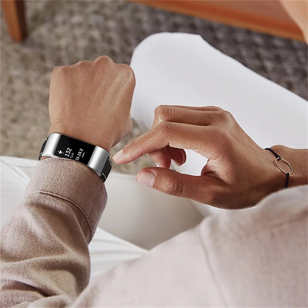 Watch Strap Replacement Leather Wristband With Metal Connectors For Fitbit Charge 2 Watch