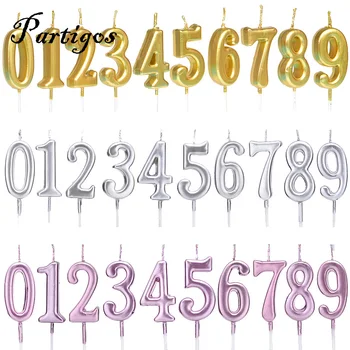 

1PC Gold Silver Pink Cake Number Candle Birthday Party 0 1 2 3 4 5 6 7 8 9 Anniversary Cake Numbers Age Candle Party Decoration