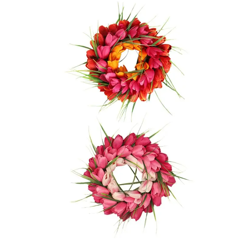 

Artificial tulip wreath fake flower tulip front door garland, pink tulip wreath.