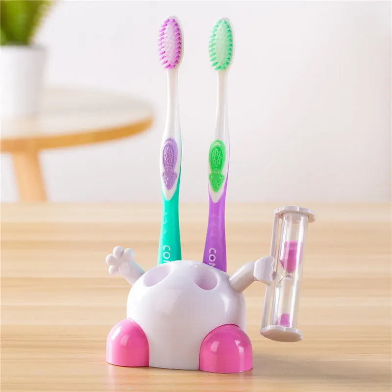 Креативный держатель для зубных щеток с песочным таймером, таймер обратного отсчета на 3 минуты, аксессуары для ванной комнаты, держатель зубной щетки для детей - Цвет: Розовый
