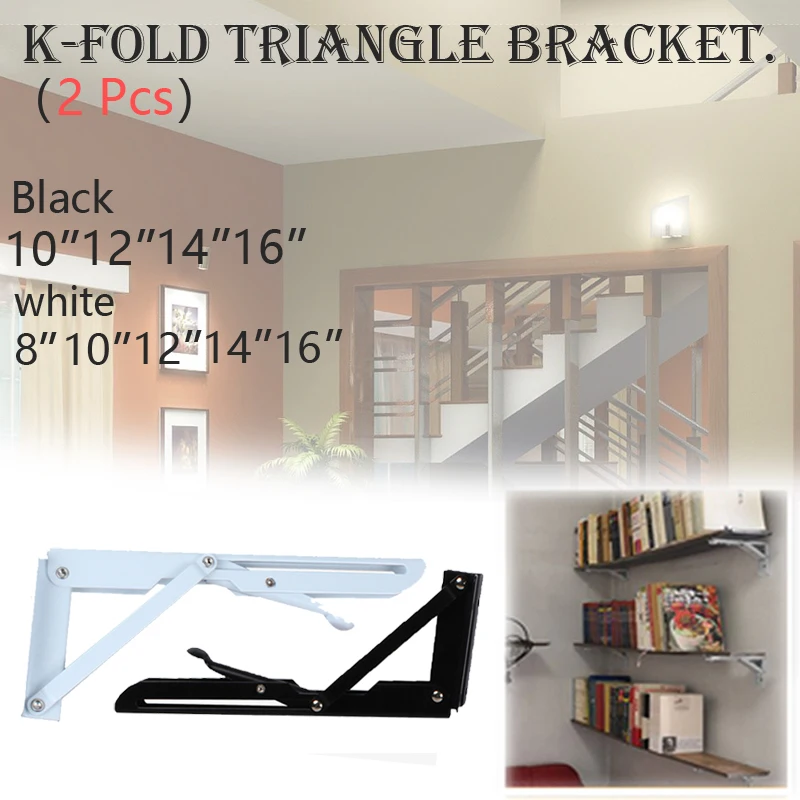

2 Pcs Triangle Folding Angle Brackets 8/10/12/14/16inch Metal Sturdy Home Folding Shelf Brackets Wall Mount Supports