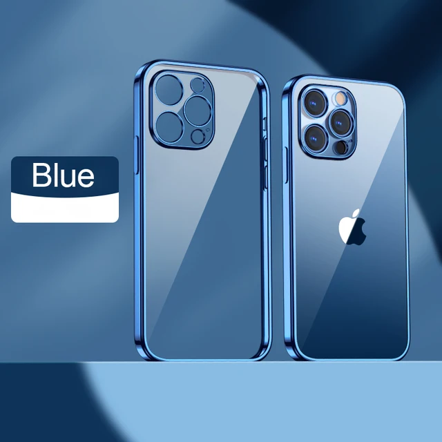 Luxury Plating Transparent Soft Silicone Case for iPhone 13 11 12 Pro Max Mini XR X XS SE 2020 8 7 Plus Shockproof Clear Cover Blue