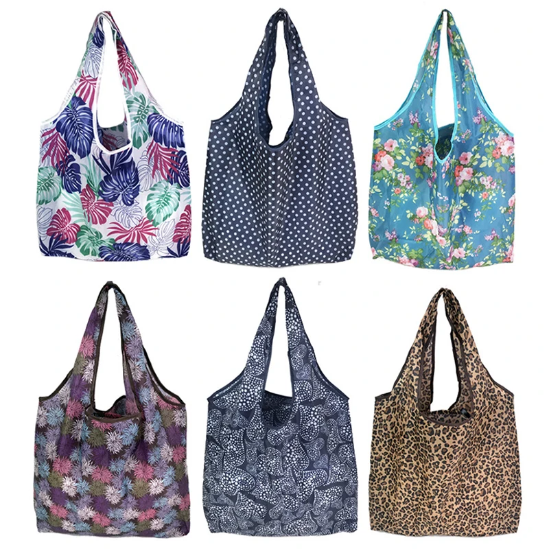 New Flower Recycle Shopping Bag Eco Reusable Shopping Tote Bag Cartoon Floral Shoulder Folding Pouch Handbags Printing