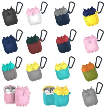 

Cute Owl Shape Soft Silicone Shockproof Cover Protective Case With Carabiner For Apple AirPods Earphone