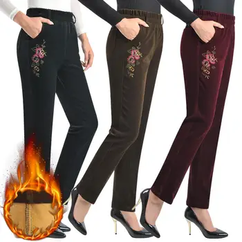 

High Waist Corduroy Pants Women Embroidered Plus Velvet Casual Harem Pants Femme Plus Size Loose Warm Corduroy Pants Women Q2202