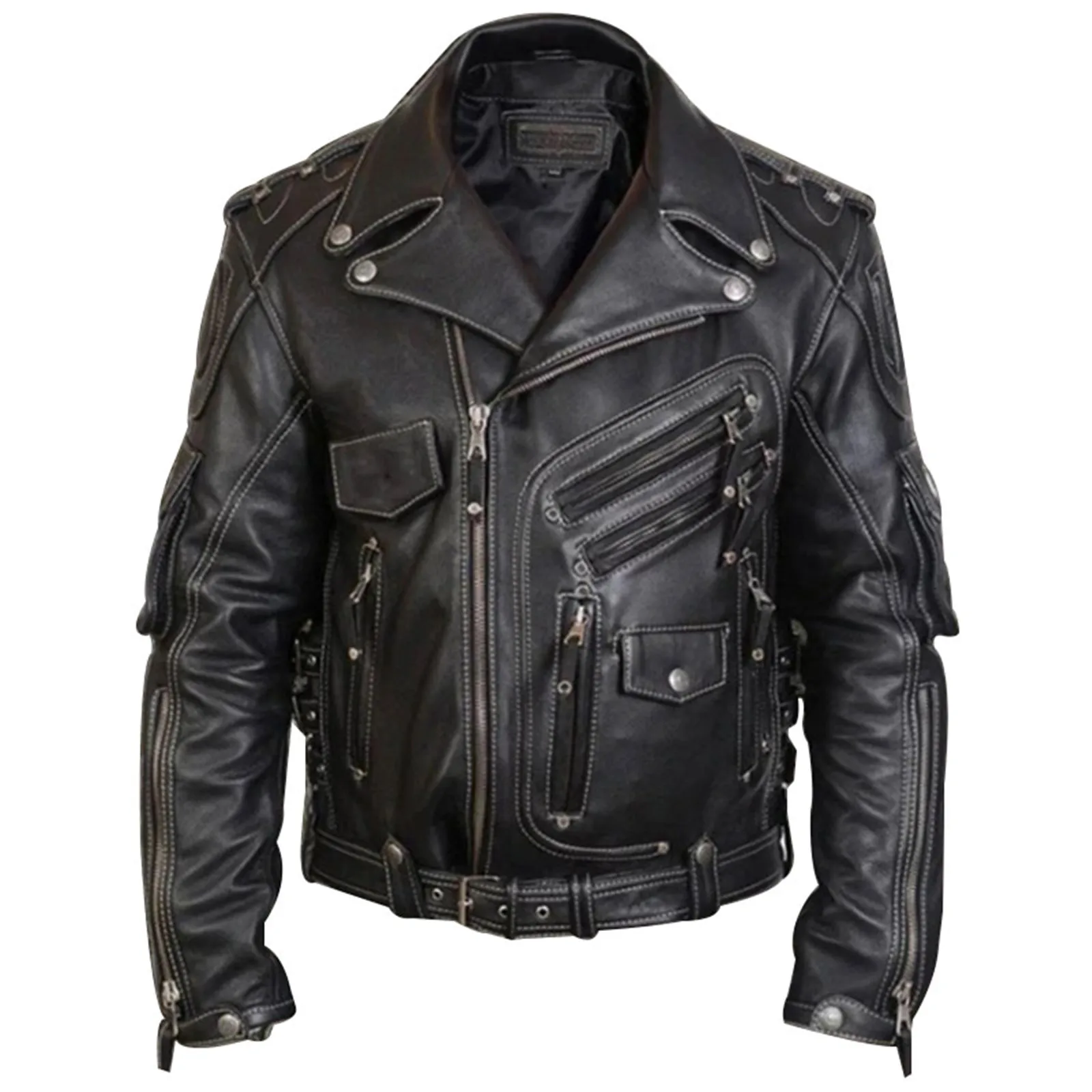 2021 New Spring Autumn Men's Motorcycle Protective Jacket Fashion Mens PU Leather Multi Pockets For Men Cool Hommes Veste | Мужская