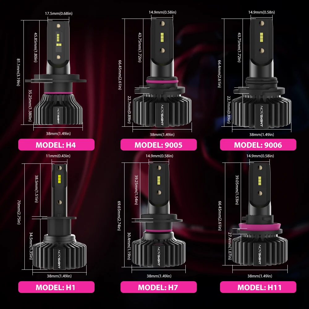 NOVSIGHT H7 светодиодный лампы 12V Автомобильные фары H4 H11 H8 H9 светодиодный лампы 6000 К Автомобильные фары светодиодный H7 HB3 9005 HB4 9006 9005 авто фары