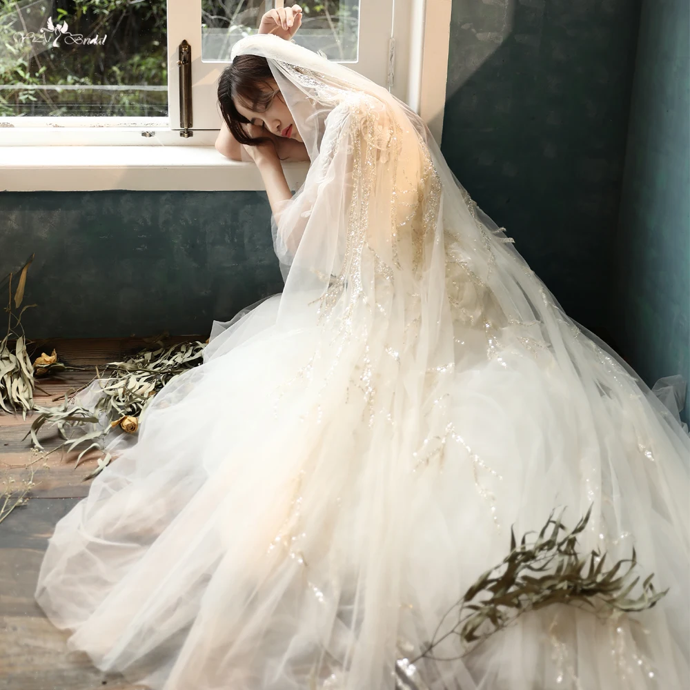 LZP545 Luxury Handmade Full Beads Wedding Veil With Sequined Lace Long Bridal Veil
