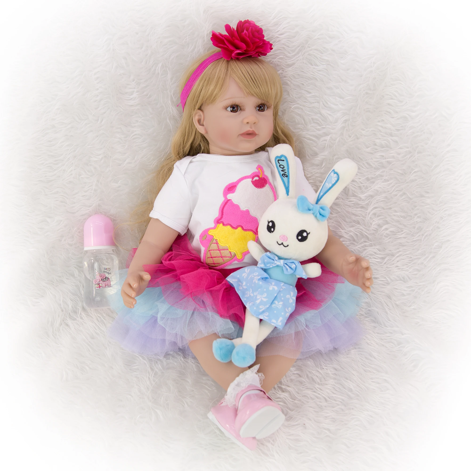KEIUMI мода 24 дюйма 60 см Reborn Baby Dolls девочка настоящая принцесса силикон с длинными золотыми завитками Reborns для подарка Подушка игрушка