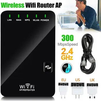 

300Mbps WiFi Range Extender Signal Booster Mini Repeater Router with 2 Ethernet Port and WPS Function 3 in 1