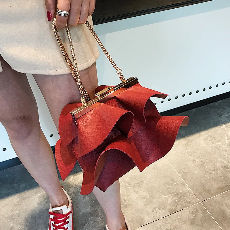 

JIULIN 2019 new sweet lady pleated skirt small square bag iron clip one shoulder oblique span handbag