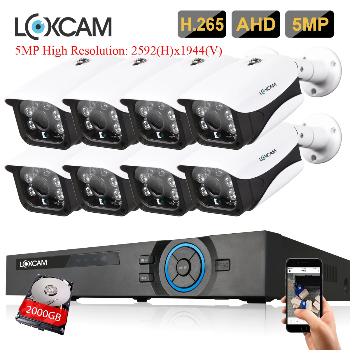 

LOXCAM H.265 5MP Ultra HD 8CH 5MP Security camera System 5.0MP Outdoor Waterproof Night Vision Video surveillance Camera kit 2TB