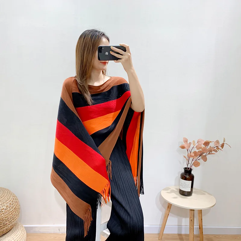 LANMREM pleated tassel shawl tops Autumn new