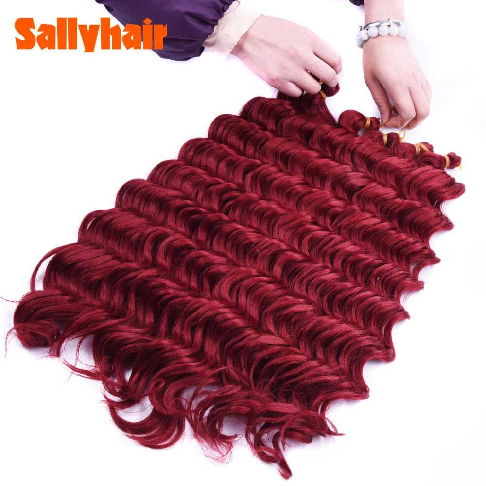 Sallyhair High Temperature Synthetic Deep Wave Twist Crochet Braids Black Color Bulk Hair Extension  (45)