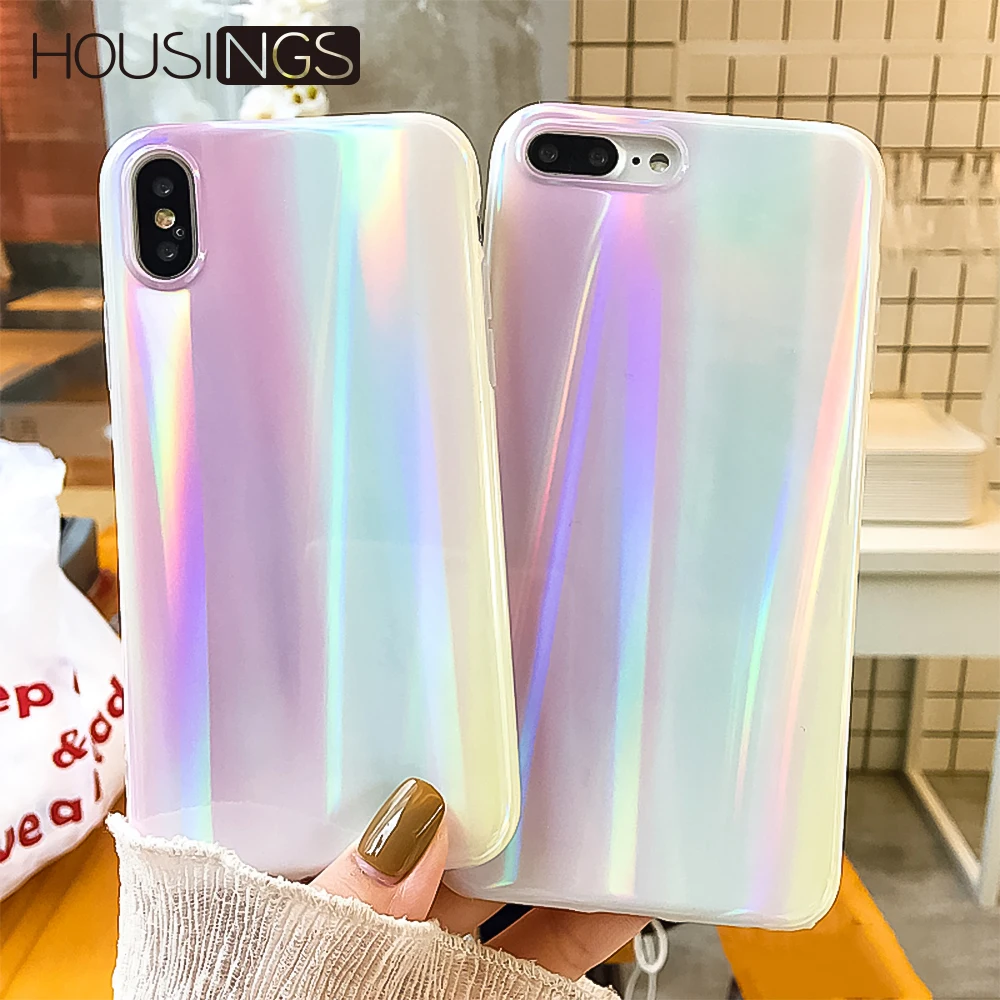 

Gradient Laser Phone Case For iPhone 6S 7 8 Plus Glossy Phone Back Cover For iPhone XS XR IMD Bling Soft Cover For iPhone XS MAX