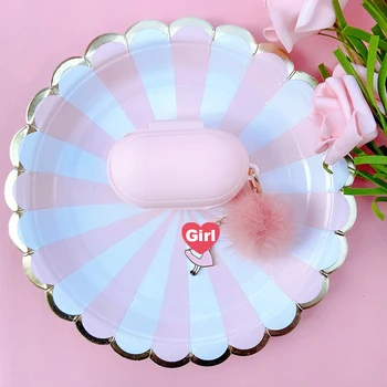 

Cute Korean Soft Silicone Cover for Samsung Galaxy Buds / Buds+ Plus Case Bluetooth Earphone Bag Girl Fur Ball Pendant Decor