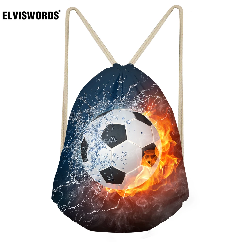 

ELVISWORDS Hot Children Beach Drawstring Bags 3D Water Fire Football Kid's School Bags Gift Bag for Boy Teen Sport Gym Sack Bag