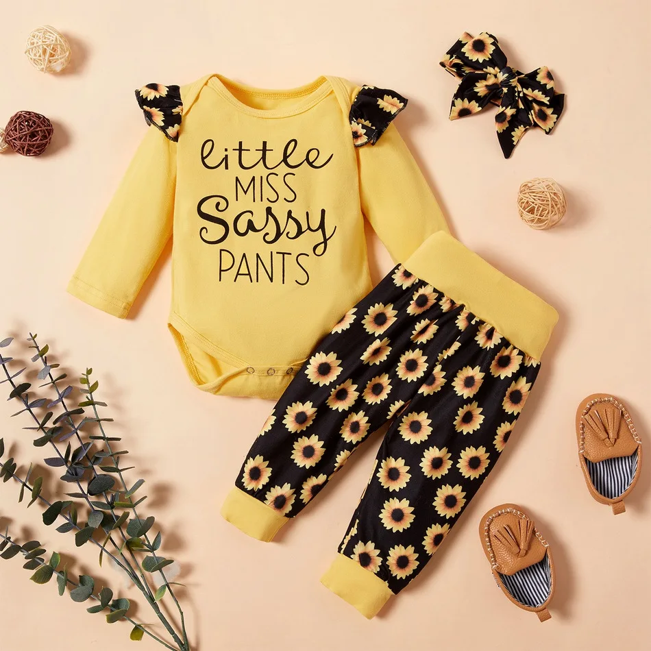 

INS Hot Selling Europe And America Childrenswear 2019 Autumn New Style Girls Sunflower Set