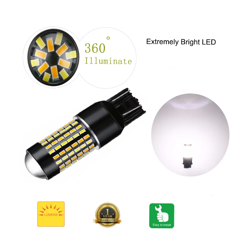 JIACHI 100 x T20 7443 W21 3014SMD 12 Светодиодный футболка с принтом "автомобиль", светильник для дневные ходовые огни поворота светильник тормозной светильник белого и желтого цвета 12-24V светодиодный