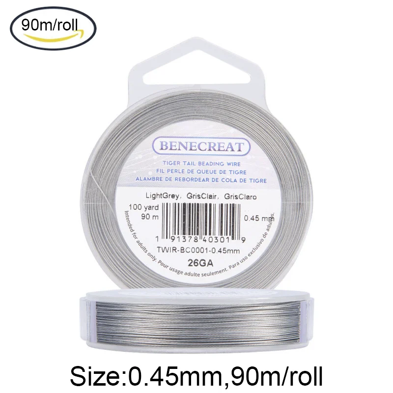 Wholesale BENECREAT 300-Feet 0.018inch/0.46mm Tiger Tail Beading Wire  7-Strand Bead Stringing Wire 