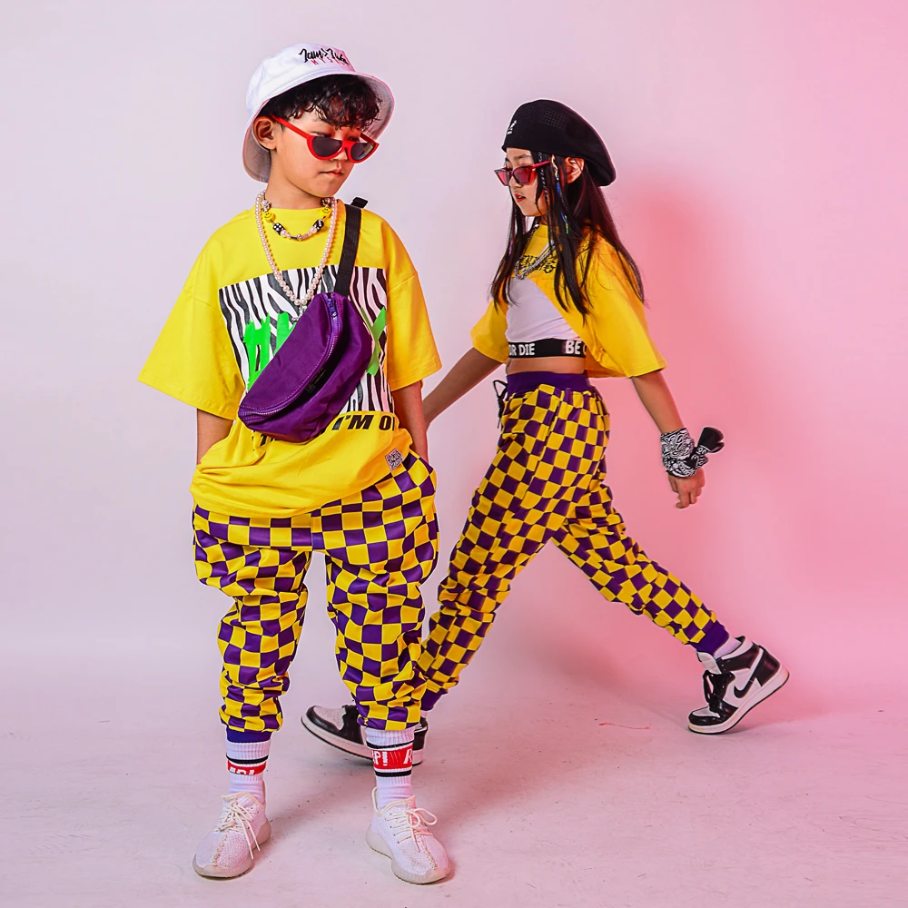 Ropa de baile de Hip Hop para niños, traje de Hip Hop amarillo para niñas, ropa de de Jazz de animación, ropa de actuación - AliExpress