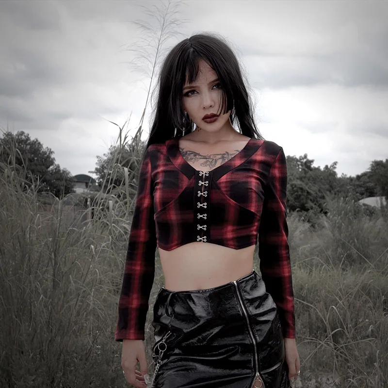 

Autumn New Plaid Sexy Women Coat Short Skinny Femal Coat Jackets Women's Full Sleeve Coat Cropped Jacket Women V-neck Coats